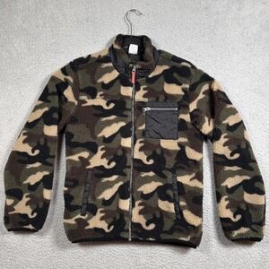 Wonder Nation Jacket Boys XL 14-16 Green Camo Sherpa Fleece Full Zip Lined Warm